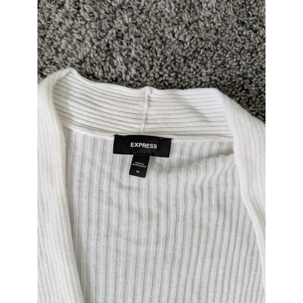 Express Womens White Ribbed Knit Maxi Duster Cardigan Open Front Long Sleeve M - Picture 2 of 4